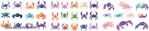 An illustration of lobster with big claws, tuna fish, shrimps and squid on a white background. The picture shows a fresh marine food market, a restaurant menu and gourmet dishes.