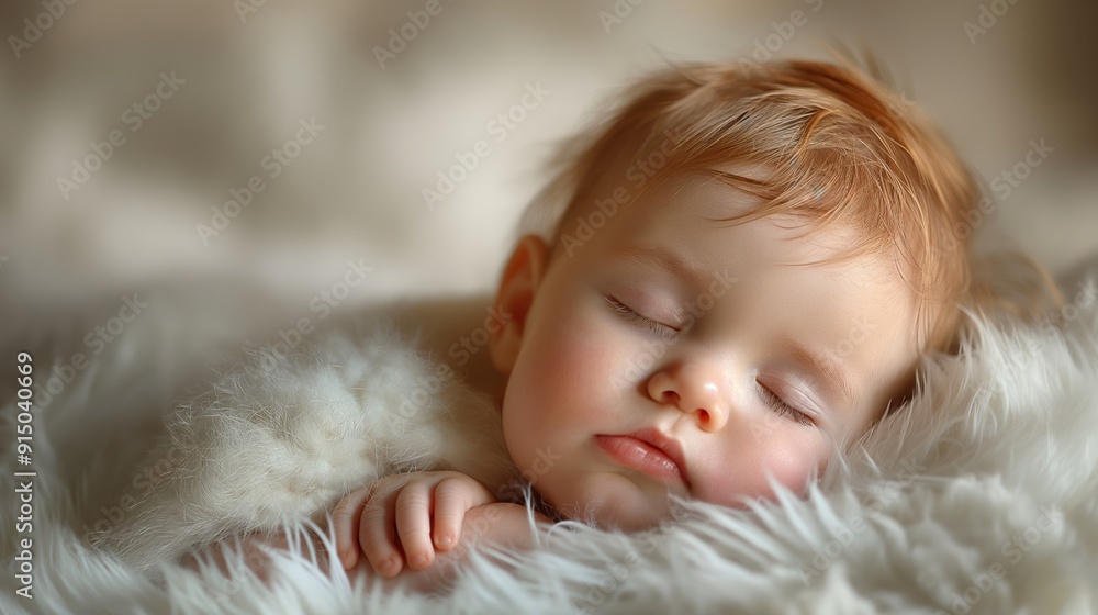 A peaceful newborn baby sleeps wrapped in a soft, fluffy blanket. A peaceful newborn baby sleeps wrapped in a soft, fluffy blanket.