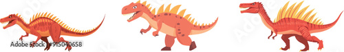 An isolated red spinosaurus cartoon