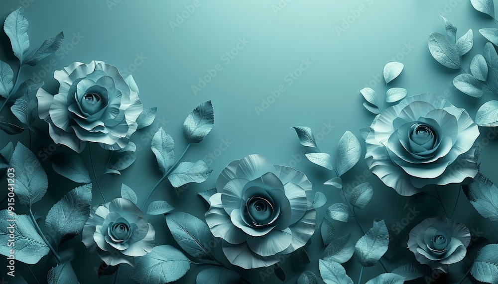 A high-contrast 3D floral design with abstract roses in Light Green monochrome, creating a stylish background with a clean border and ample copy space A high-contrast 3D floral design with abstract roses in Light Green monochrome, creating a stylish background with a clean border and ample copy space