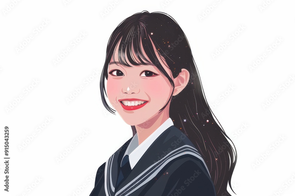 華やかな笑顔の女子高生のイラスト（高校生・中学生・若者・10代・卒業・入学・背景なし）	