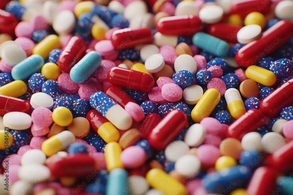 Pile of colorful capsules and pills symbolizing the abundance and variety of modern pharmaceuticals in a vibrant and detailed representation of healthcare and medicine. Pile of colorful capsules and pills symbolizing the abundance and variety of modern pharmaceuticals in a vibrant and detailed representation of healthcare and medicine.