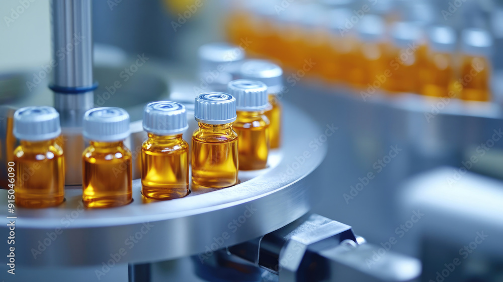Medical Vial Inspection by Staff on Production Line at Pharmaceutical Factory Medical Vial Inspection by Staff on Production Line at Pharmaceutical Factory