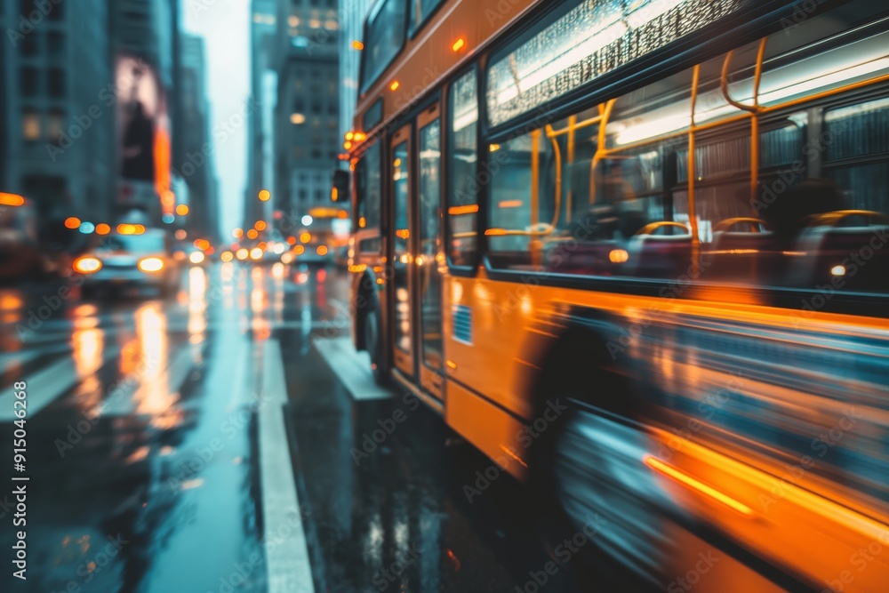 Obraz premium Urban bus in a city setting public transportation vehicle on urban street in metropolitan area