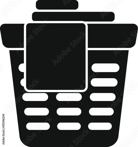 Black silhouette of a laundry basket filled with clothes and a fabric softener sheet