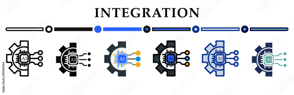 Integration icons set. 6 Various styles. For sign, symbol, element, presentation, infographic or web graphics. Vector Illustration. Integration icons set. 6 Various styles. For sign, symbol, element, presentation, infographic or web graphics. Vector Illustration.