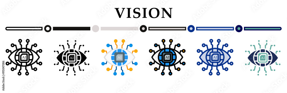 Vision icons set. 6 Various styles. For sign, symbol, element, presentation, infographic or web graphics. Vector Illustration. Vision icons set. 6 Various styles. For sign, symbol, element, presentation, infographic or web graphics. Vector Illustration.