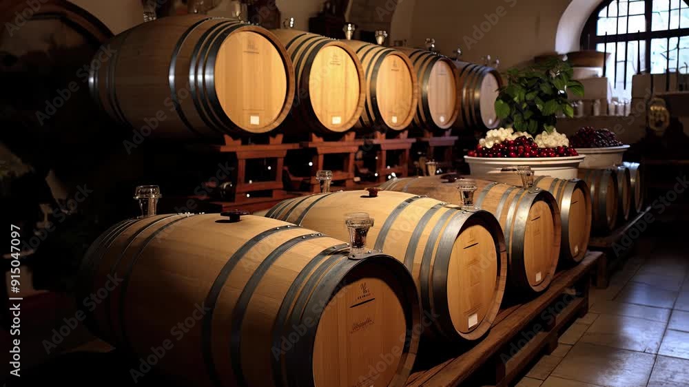 Wine barrels in cellar