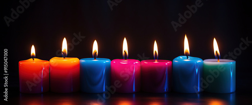 Wallpaper Mural Glowing flames of colorful candles on dark background Torontodigital.ca
