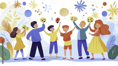 Happy Children Singing Together