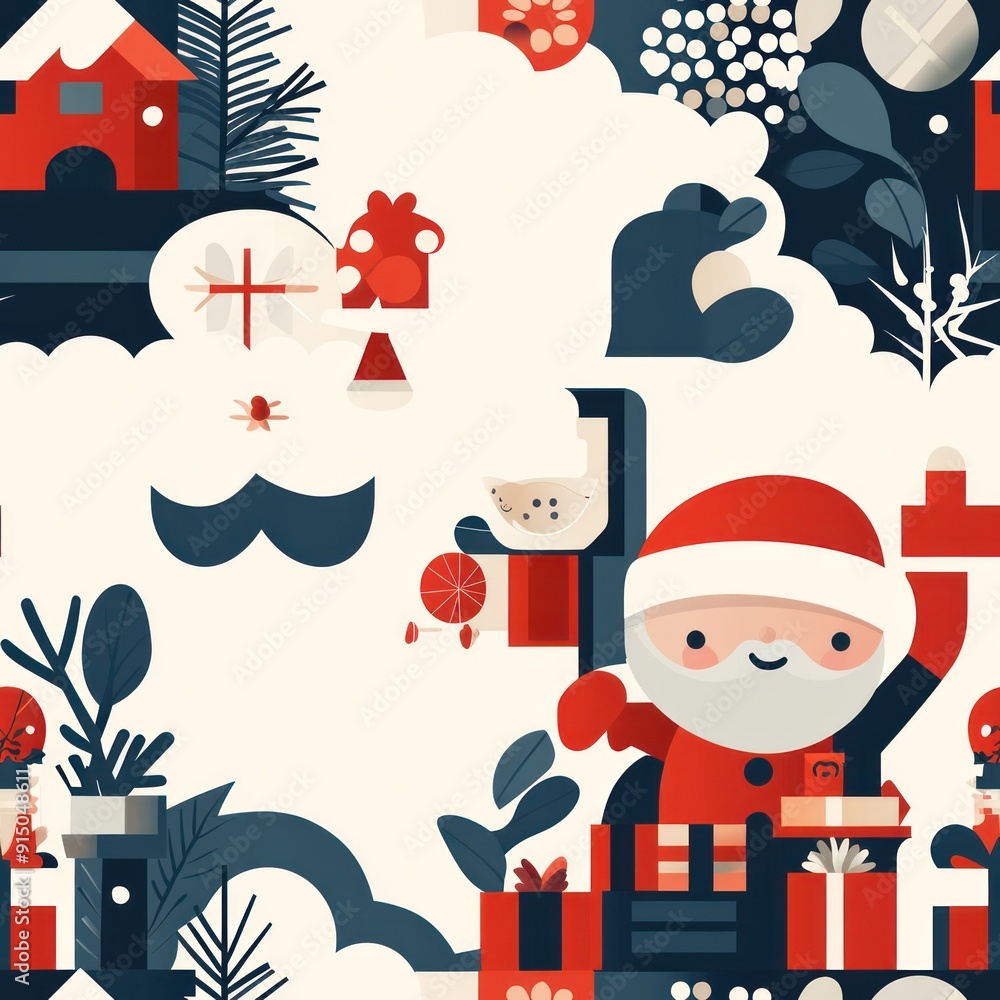 Jolly Santa on Toy Train Surrounded by Presents and Nutcrackers - Festive Christmas Vector Illustration, seamless pattern, generative Ai Jolly Santa on Toy Train Surrounded by Presents and Nutcrackers - Festive Christmas Vector Illustration, seamless pattern, generative Ai