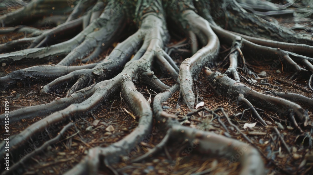 Intricately twisted and gnarled tree roots embrace the forest floor, embodying resilience and a timeless connection to nature's silent strength. Intricately twisted and gnarled tree roots embrace the forest floor, embodying resilience and a timeless connection to nature's silent strength.