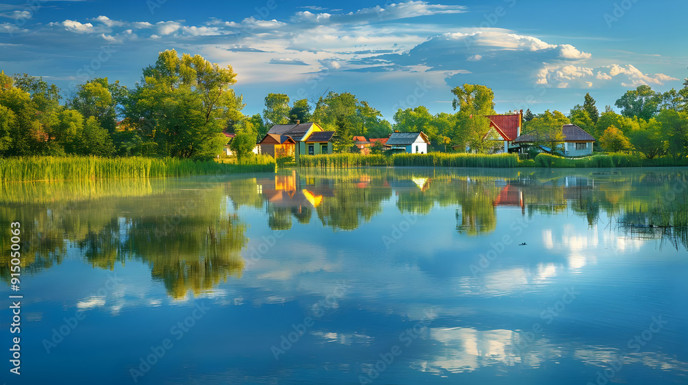 Obraz premium Lake Houses Reflection Photo