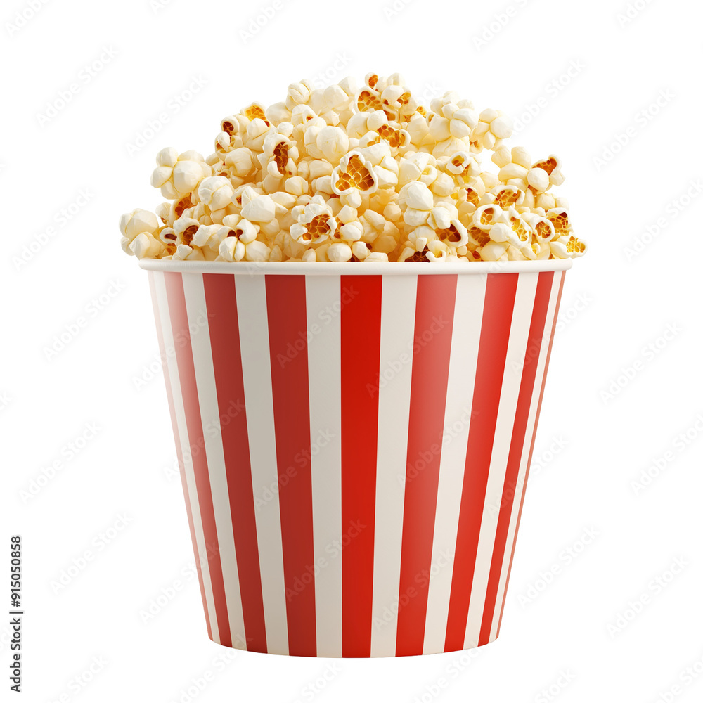 Red and white striped bucket of popcorn. Red and white striped bucket of popcorn.