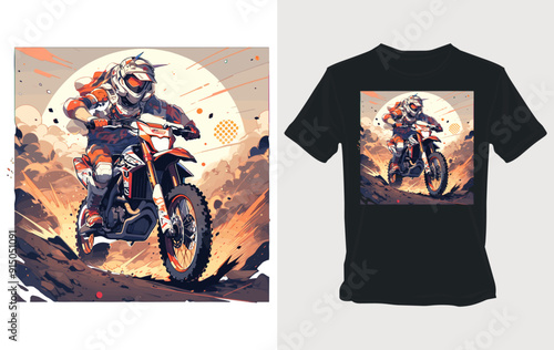 Dirt Bike Rider in Action on T-shirt Design