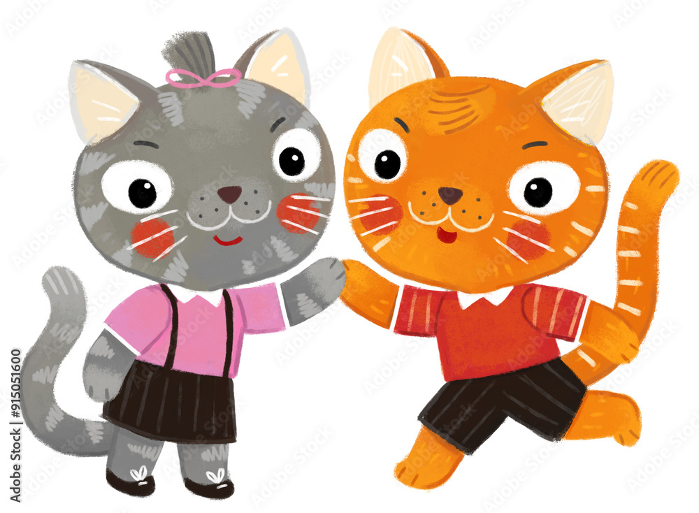 cartoon scene with young family cat pupil from school or kindergarten kid having fun playing doing something illustration for kids cartoon scene with young family cat pupil from school or kindergarten kid having fun playing doing something illustration for kids