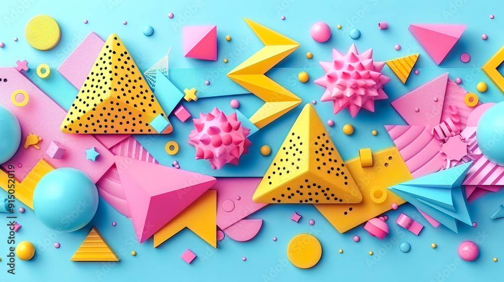 Abstract composition featuring geometric shapes is displaying a lively and colorful atmosphere Abstract composition featuring geometric shapes is displaying a lively and colorful atmosphere