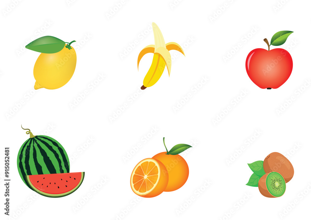 Set of sweet fruits and sour fruits vector flat design isolated on white background Set of sweet fruits and sour fruits vector flat design isolated on white background