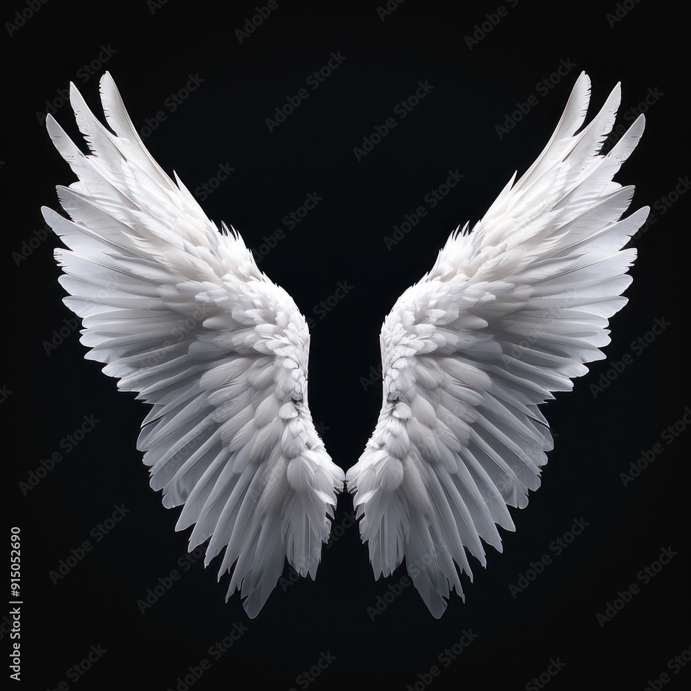 Fototapeta premium White Angel Wings on Black Background.