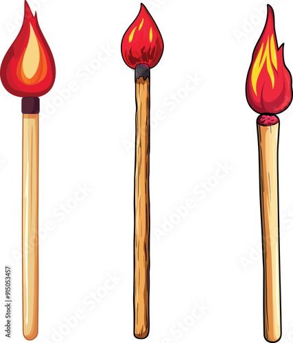A matchstick with a fire spark. Cartoon icon for starting a fire