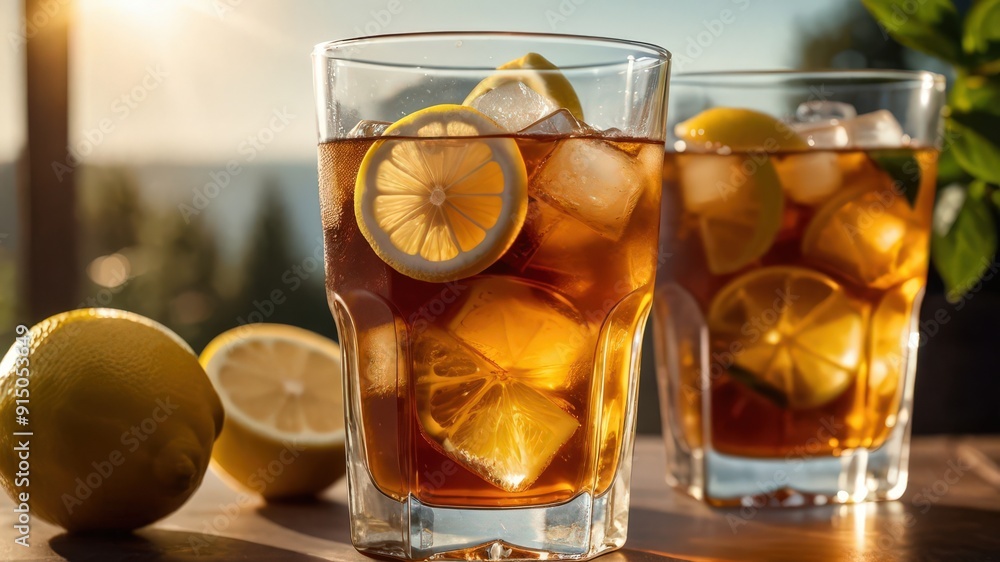 Refreshing Iced Tea with Lemon on a Sunny Day Refreshing Iced Tea with Lemon on a Sunny Day