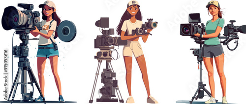 An operator with a professional video camera. A production for the cinema.
