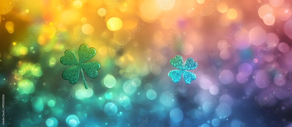 Fototapeta premium st patrick's day clovers on rainbow colored background