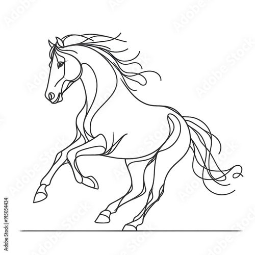 Minimalist line drawing of a horse in full gallop, capturing its power and grace 