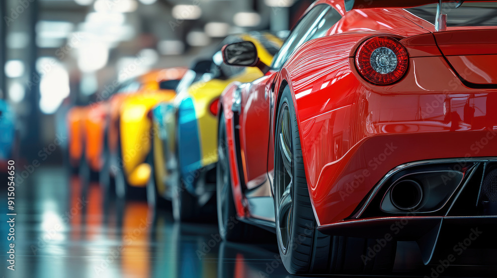 Obraz premium Backview of Vibrant Sports Cars Parked for Sale and Rental