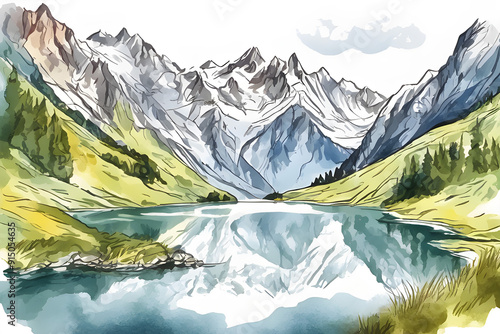 Mountains scenery with beautiful lake in front of it
