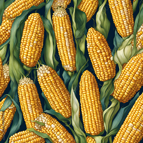 Fresh corn cobs with green husks.