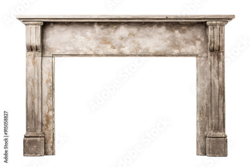 Elegant Vintage Marble Fireplace Mantle in a Quaint Living Room Setting on Transparent PNG Background..