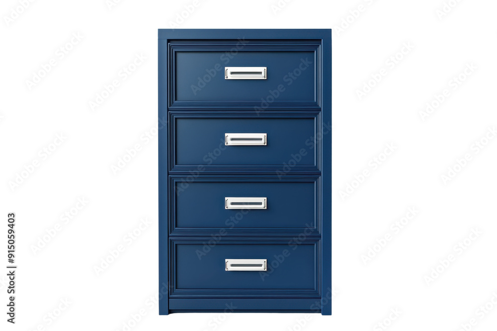 Elegant blue four-drawer filing cabinet with sleek silver handles, perfect for office organization and stylish storage solutions. Elegant blue four-drawer filing cabinet with sleek silver handles, perfect for office organization and stylish storage solutions.