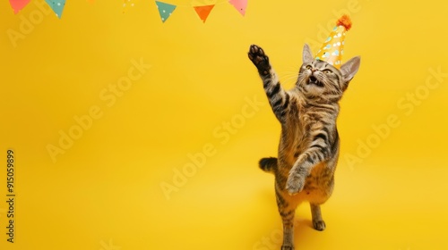 Feline Birthday Celebration: A Tabby Cat Dressed for the Occasion