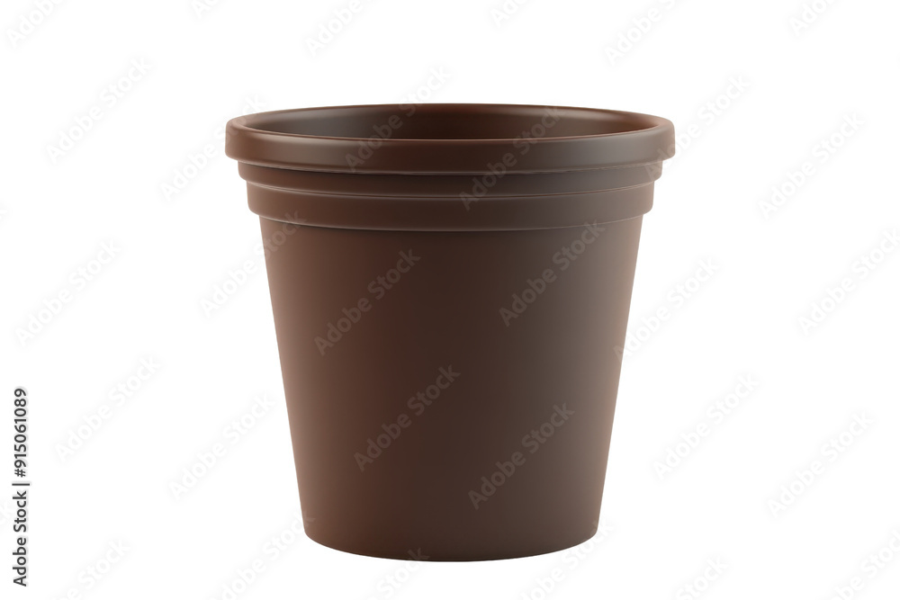 Empty brown plastic flower pot isolated on transparent background. Ideal for gardening, indoor plants, and horticultural uses. Empty brown plastic flower pot isolated on transparent background. Ideal for gardening, indoor plants, and horticultural uses.