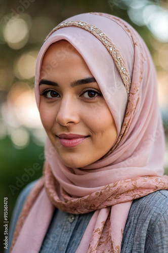 Portrait of beautiful Muslim woman with pink hijab