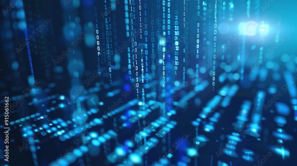 Binary Code Raining Down on a Digital City Binary Code Raining Down on a Digital City