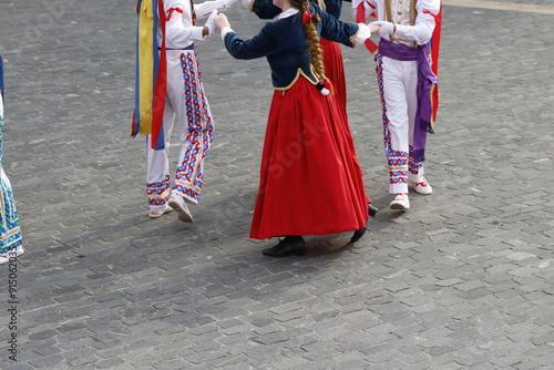 Basque folk dance exhibition in an outdoor festival