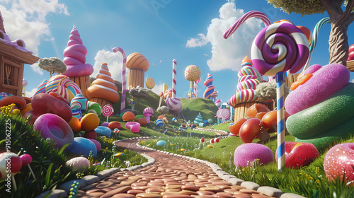 Illustration of colorful candy kingdom photo