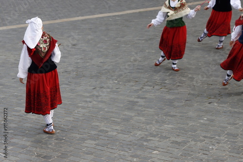 Basque folk dance exhibition in an outdoor festival