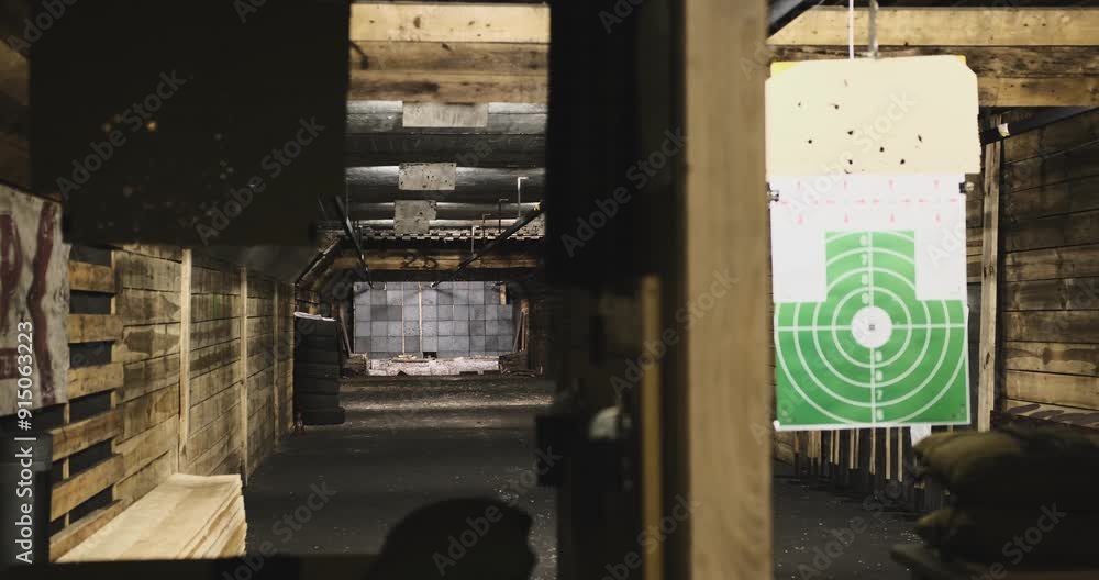 shooting range suspended green target view of a 50-meter underground range. Perfect for capturing the precision and thrill of shooting sports enthusiasts looking the depth intensity of target practice shooting range suspended green target view of a 50-meter underground range. Perfect for capturing the precision and thrill of shooting sports enthusiasts looking the depth intensity of target practice