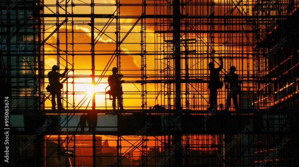 Construction Workers Silhouette at Sunset Construction Workers Silhouette at Sunset
