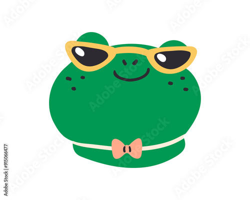 Cute funny frog characters, head portrait, face avatar. Modern cool comic ani...