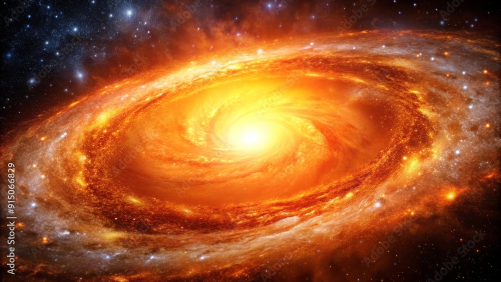 Obraz premium Cosmic Inferno A Spiraling Galaxy of Fire and Stars, Digital Art, Space, Galaxy, Astronomy, Nebula