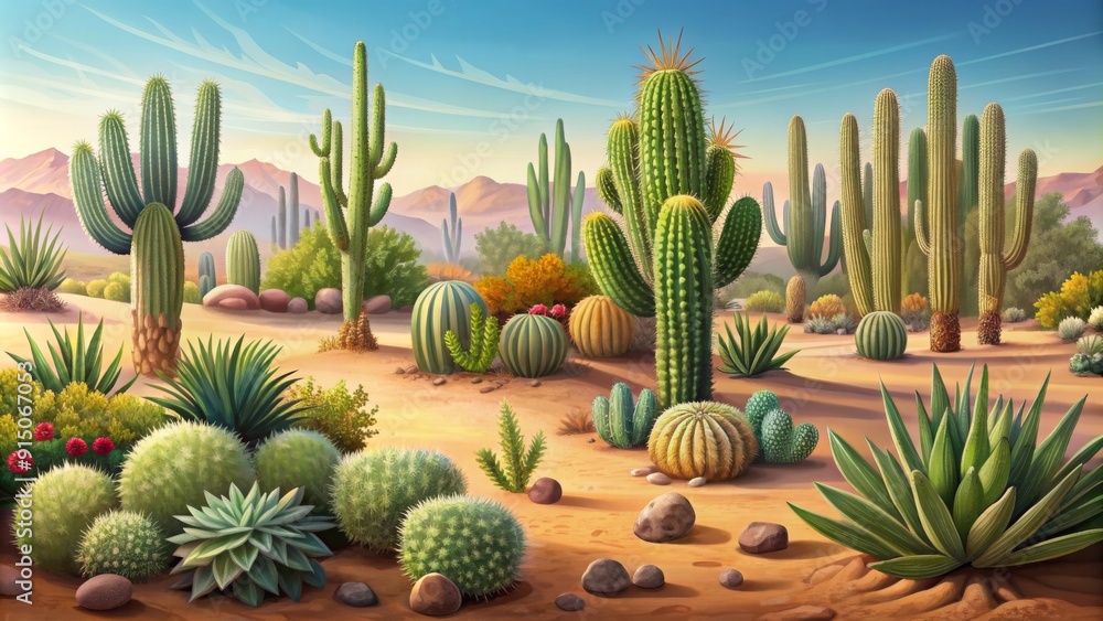 Desert Oasis A Vibrant Digital Painting of Cacti, Succulents, and Stones - Desert landscape, digital painting, cacti, succulents, stones Desert Oasis A Vibrant Digital Painting of Cacti, Succulents, and Stones - Desert landscape, digital painting, cacti, succulents, stones