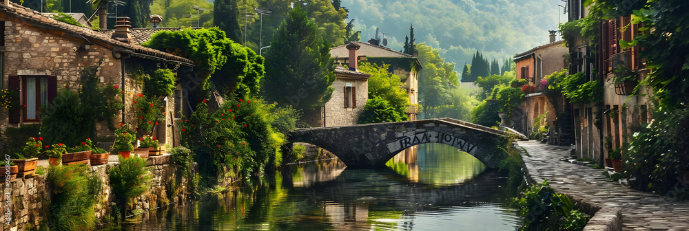 Stone Bridge Over Canal in Italian Village - Photo Stone Bridge Over Canal in Italian Village - Photo