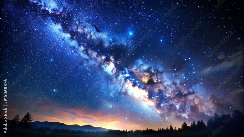 Milky Way's Embrace Night Sky Photography with Silhouetted Trees and Mountain Range Milky Way's Embrace Night Sky Photography with Silhouetted Trees and Mountain Range