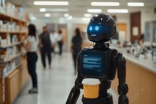 Wallpaper Mural Autonomous Robotic Assistant Navigating a Pharmacy Highlighting the Integration of Robots in Public Spaces. Torontodigital.ca