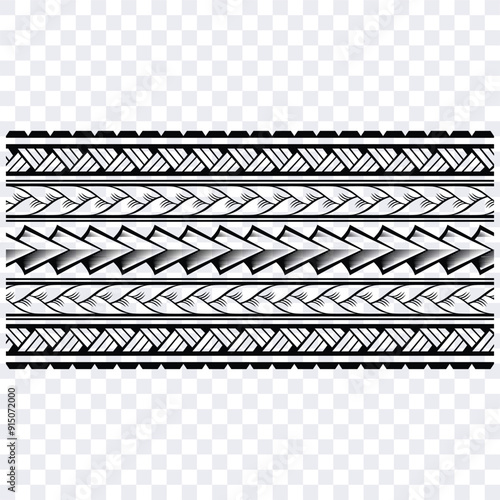 Polynesian design tribal tattoo border. Tribal design ethnic maori band.Tattoo  ribbon sleeve bracelet. Fabric seamless isolated hawaiian pattern on white background.