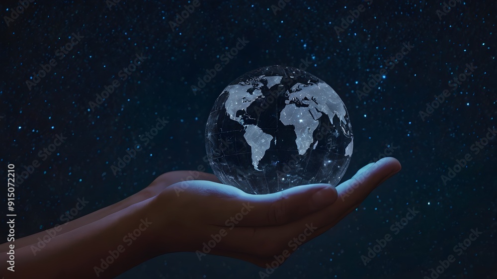 a hand holding a holographic or digital representation of planet Earth, globalization, technology, future, space, Earth, hologram, digital, universe, connection, global network, sustainability a hand holding a holographic or digital representation of planet Earth, globalization, technology, future, space, Earth, hologram, digital, universe, connection, global network, sustainability